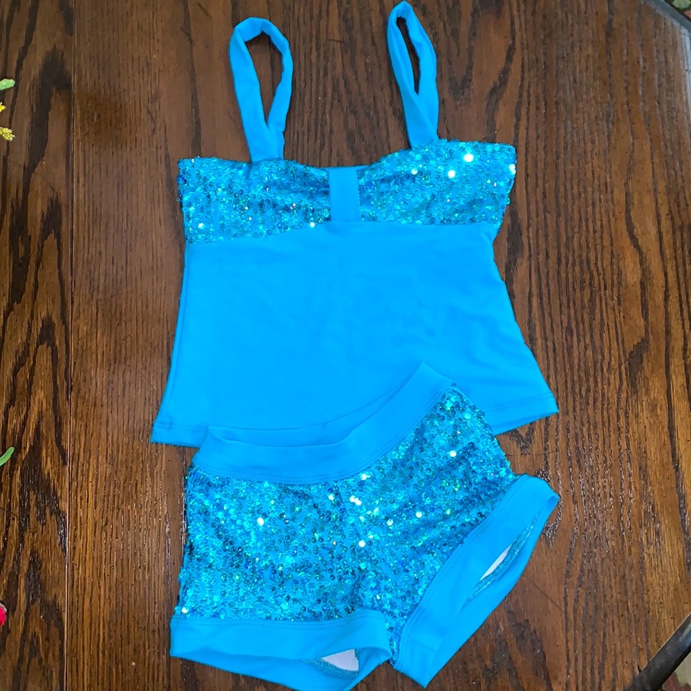 Duck Crossing-Girl’s Size S-Electric Blue Sequined Dance/Gymnastics/Acro Set